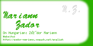 mariann zador business card